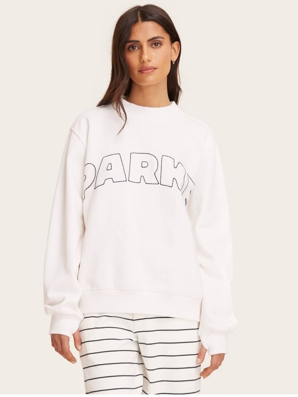 PARKE X TARGET  L / Xl Relaxed Off-White Crewneck Sweatshirt with Blue Stitch